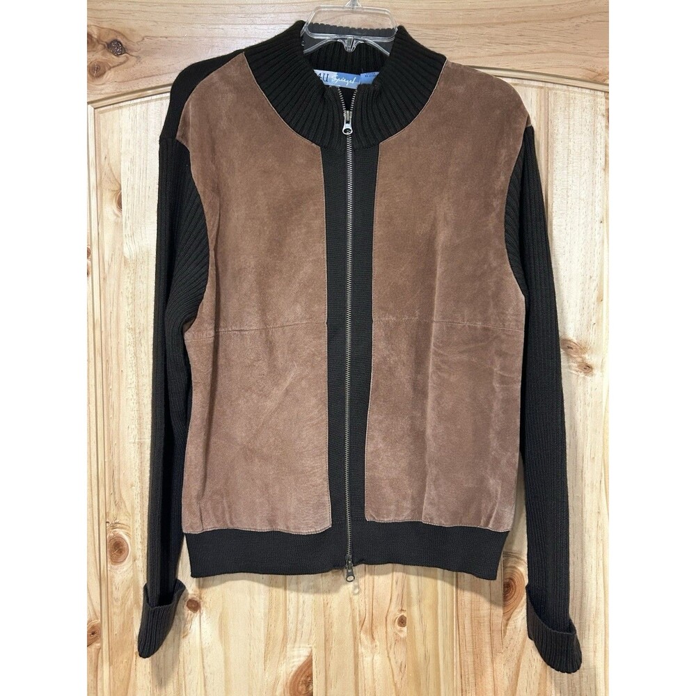 Vintage 4 U Spiegel Women’s Full Zip Cardigan Brown Leather Wool Blend Size XL